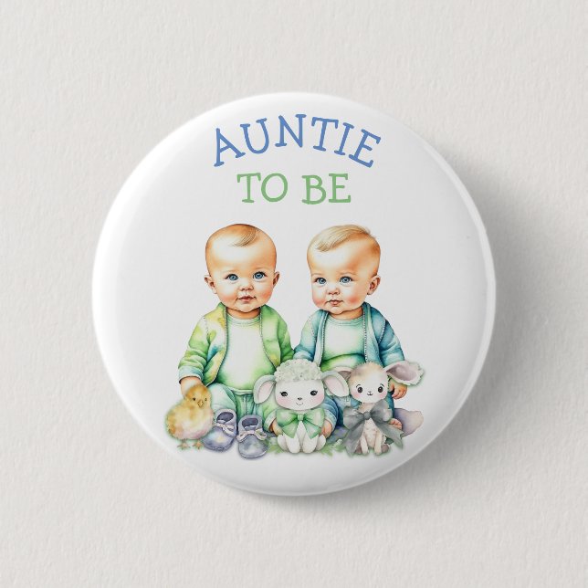 Personalisierte Tante zu Twins Baby Dusche Button (Vorderseite)