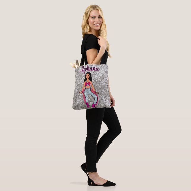 Personalisierte Tänzerin Tasche Rosa Silber Rand B (Am Model)