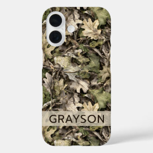 Personalisierte Tarnung mit Blättern iPhone 16 Hülle