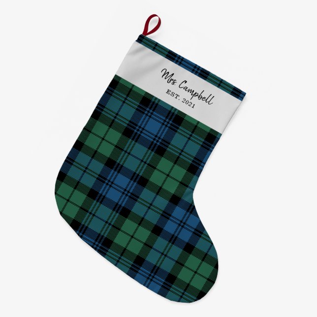 Personalisierte Tartan Clan Campbell Karierte Fami Großer Weihnachtsstrumpf (Vorderansicht (hängend))