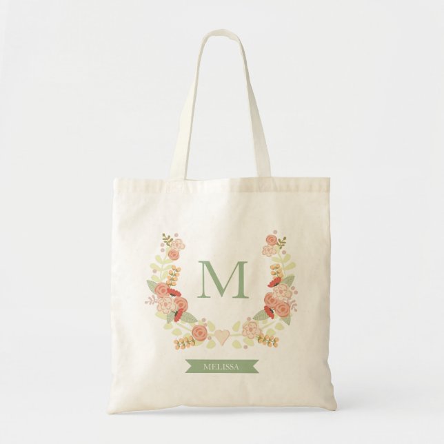 Personalisierte Tasche des Blumenmonogramms (Vorne)