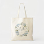 Personalisierte Tasche mit blaublauen Blumensträuß<br><div class="desc">Modernes Brautskript mit Aquarellblumenkranz in staubblauer und schlauer grün,  elegant und romantisch,  großartige personalisierte Brauttote-Tasche für Braut zu sein,  großartige Brautparty Geschenke,  um das Wesentliche für den Hochzeitstag zu speichern.</div>