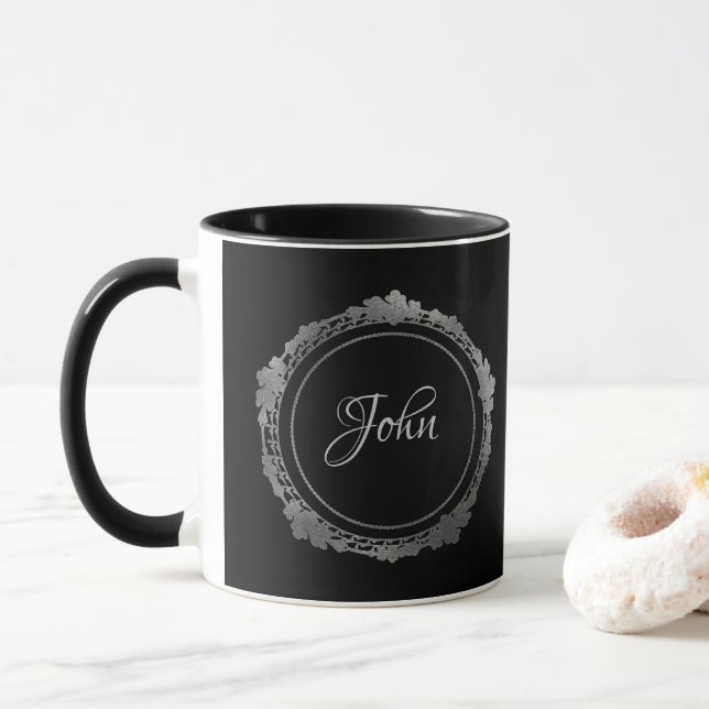 Personalisierte Tasse aus Schwarz und Silber (Mit Donut)