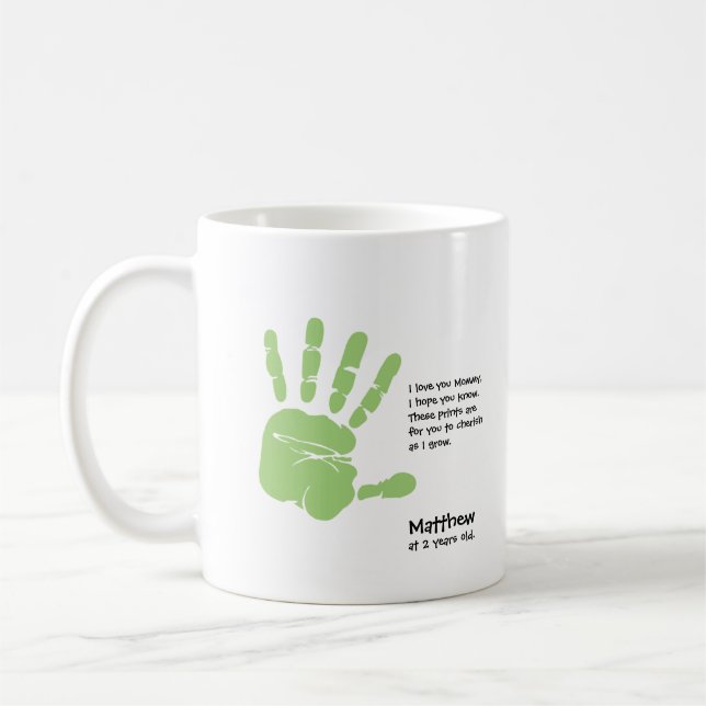 Personalisierte Tasse des Handdrucks von Kind mit  (Links)