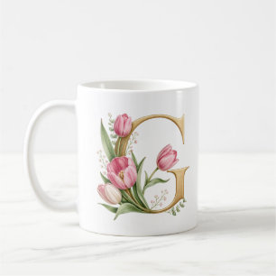 Personalisierte Tasse Floraler Buchstabe G Tulpenb