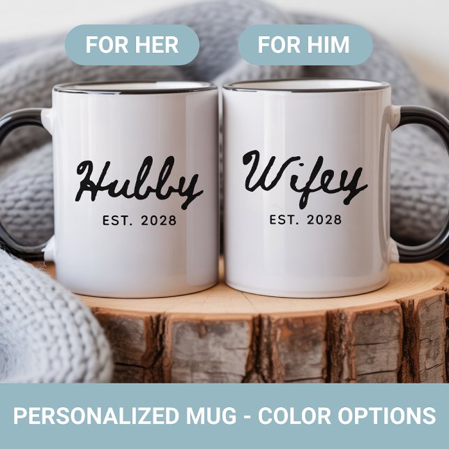 Personalisierte Tassensets für Frischvermählte, Ho Tasse (Engagement gifts for couples, Wedding gifts for bride and groom, Wifey and Hubby matching mugs)