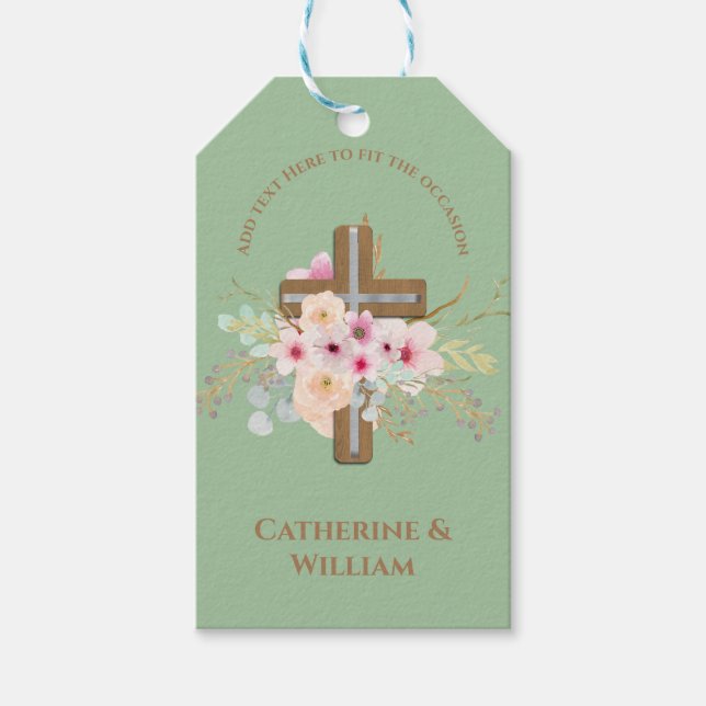 Personalisierte Taufe & Christening Blumenkreuz Geschenkanhänger (Vorderseite)