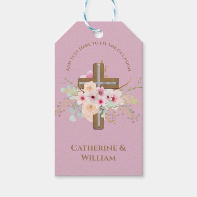 Personalisierte Taufe & Christening Blumenkreuz Geschenkanhänger (Vorderseite)