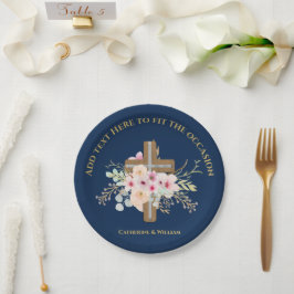 Personalisierte Taufe & Christening Blumenkreuz Pappteller