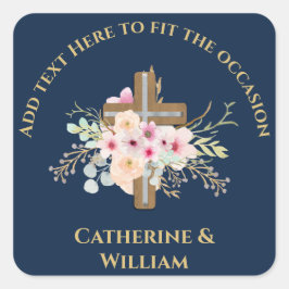 Personalisierte Taufe & Christening Blumenkreuz Quadratischer Aufkleber