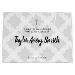 Personalisierte Taufe Gray Gold Cross Baby Große Geschenktüte