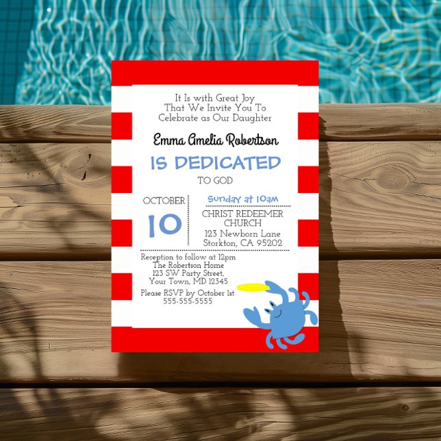 Personalisierte Taufe mit rotem Nautikkrebs Einladung (Von Creator hochgeladen)