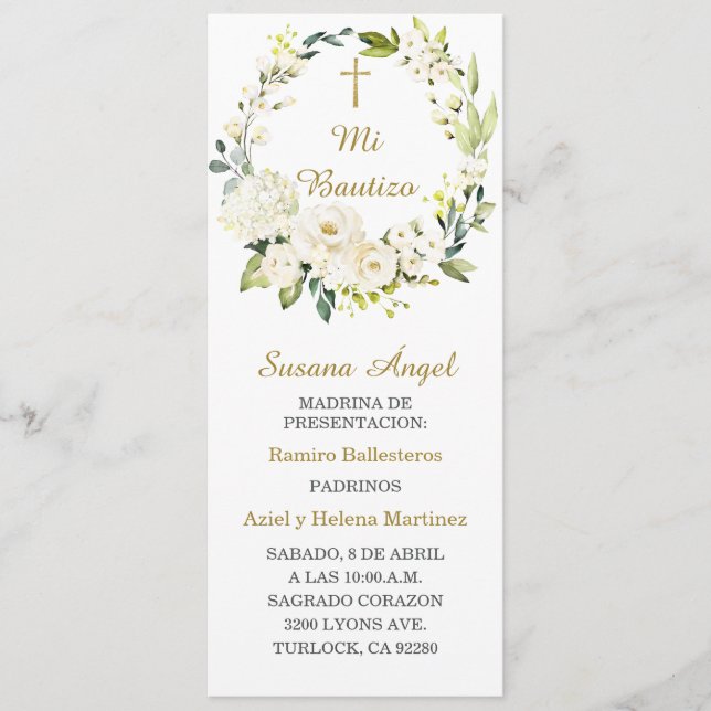 Personalisierte Taufenkarte auf Spanisch Menükarte (Vorderseite)