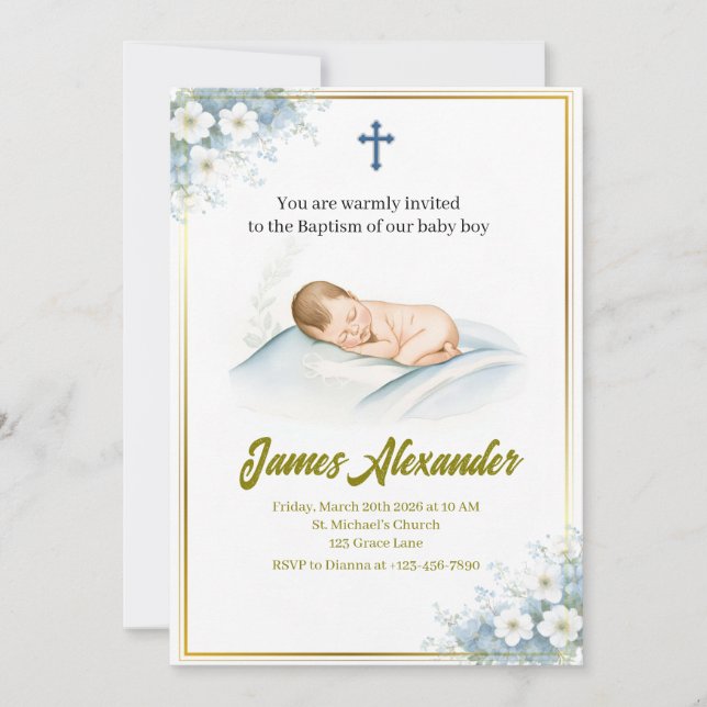 Personalisierte Taufzeremonie Baby Junge  Einladung (Vorderseite)