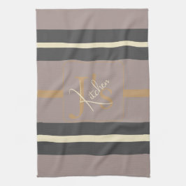 Personalisierte Taupe Gold Streifen Moderne Neutra Geschirrtuch