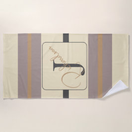 Personalisierte Taupe Gold Streifen Moderne Neutra Strandtuch
