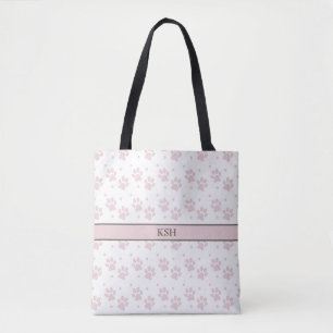 Personalisierte Taupe- und rosa Pfotenabdruck-Tasc