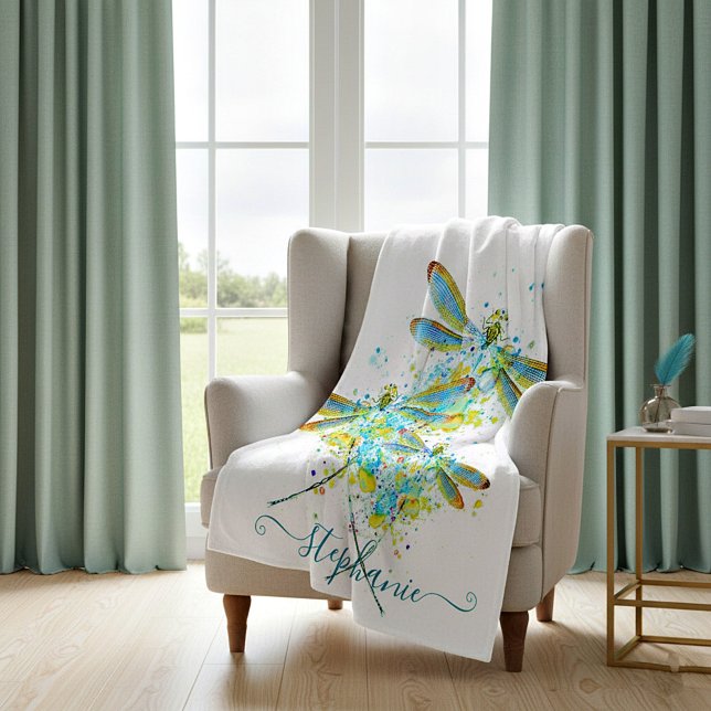 Personalisierte Teal-Libelle Spritzer  Fleecedecke (Von Creator hochgeladen)