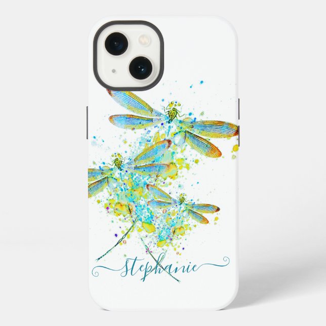 Personalisierte Teal-Libelle Spritzer  iPhone Hülle (Rückseite)
