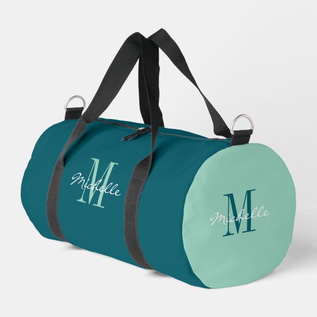 Personalisierte teal-Tasche mit elegantem Monogram Duffle Bag (Linke Seite)