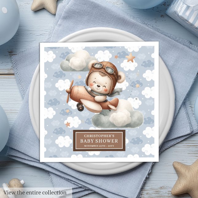 Personalisierte Teddy Bären Pilot Napkins für Baby Serviette (Personalized Teddy Bear Pilot Napkins for Baby Boy Party)