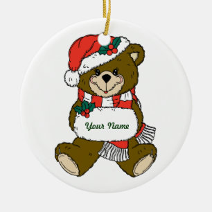 Personalisierte Teddy-Bärn-Weihnachtsverzierung Keramikornament