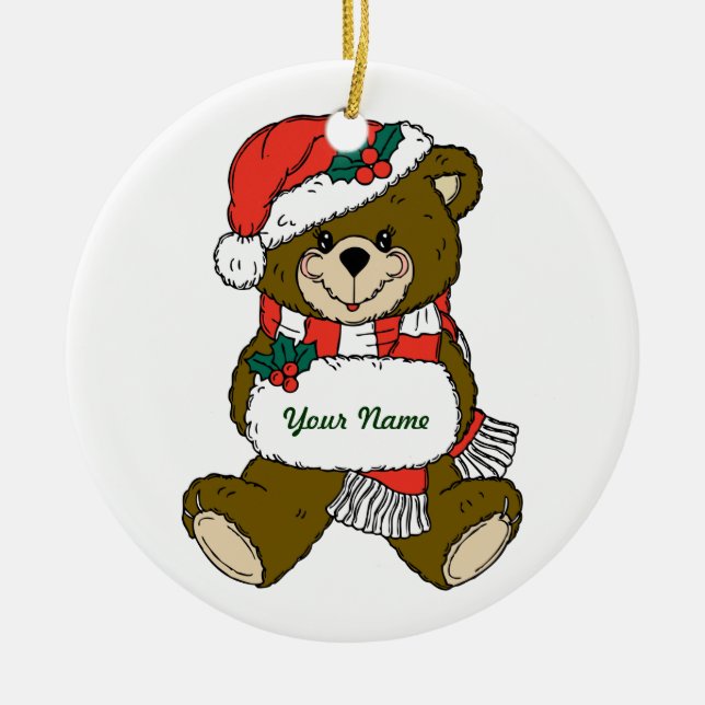 Personalisierte Teddy-Bärn-Weihnachtsverzierung Keramikornament (Vorne)