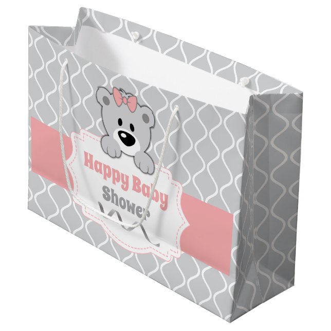 Personalisierte Teddy Bear Baby Dusche Große Geschenktüte (Vorderseite Schrägansicht)