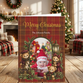Personalisierte Teddybären-Familienfoto-Weihnachte Feiertagskarte