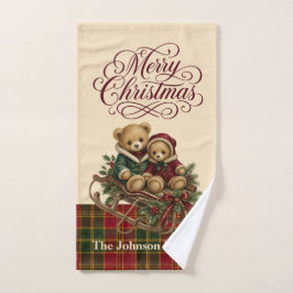 Personalisierte Teddybären-Weihnachtsschlitten Handtuch
