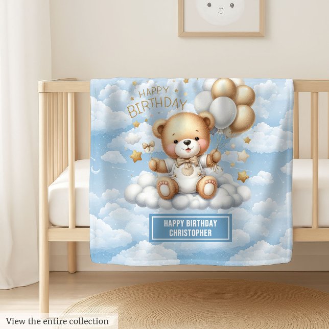 Personalisierte Teddydecke zum ersten Geburtstag Fleecedecke (Personalized first birthday blanket with teddy art)