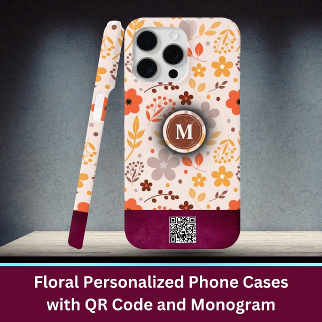 Personalisierte Telefonfälle mit QR-Code Case-Mate iPhone Hülle (Floral Personalized Phone Cases with QR Code and Monogram)