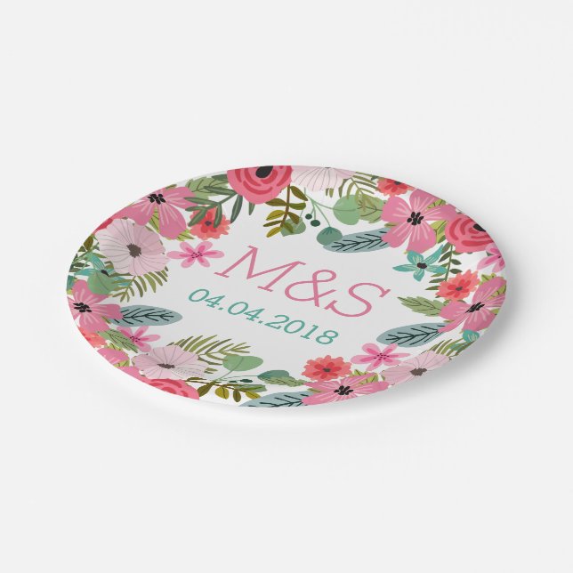 Personalisierte Teller Boho Blumenhandschrift (Schrägansicht)