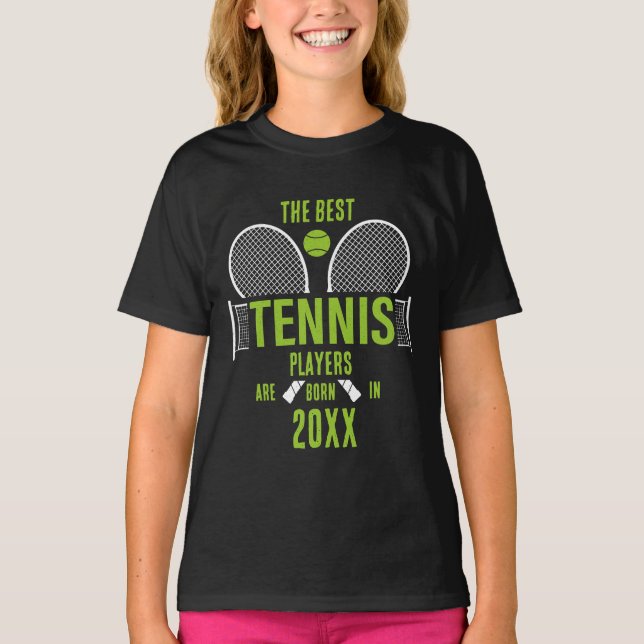 Personalisierte Tennis Geburtsjahr Geburtsname Geb T-Shirt (Vorderseite)
