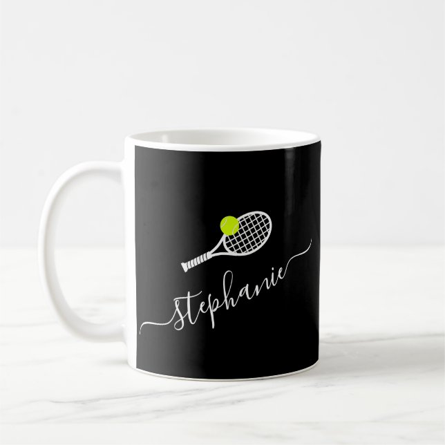 Personalisierte Tennis Monogramm Name Kaffeemaschi Kaffeetasse (Links)