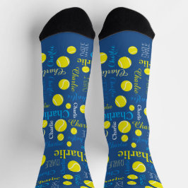 Personalisierte Tennisbälle typoblau Socken