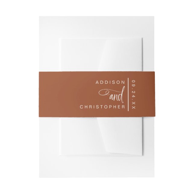 Personalisierte Terracotta Cream Script Wedding Einladungsbanderole (Vorderseite Beispiel)