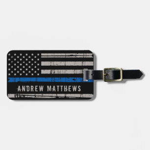 Personalisierte Thin Blue Line American Flag Polic Gepäckanhänger
