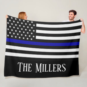 Personalisierte Thin Blue Line-Flagge Fleecedecke