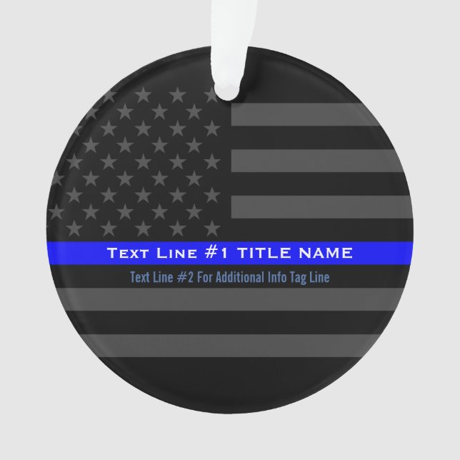 Personalisierte Thin Blue Line Graue US-Flagge auf Ornament (Vorderseite)