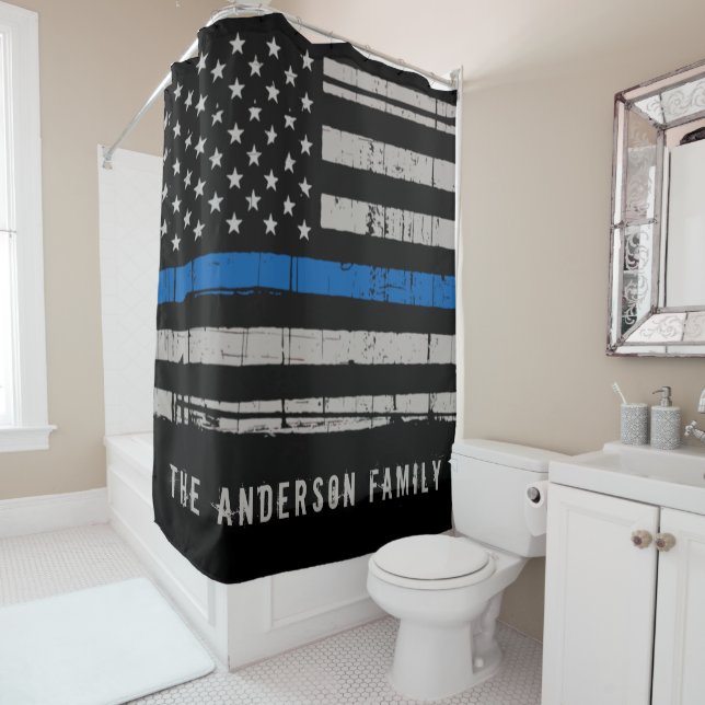 Personalisierte Thin-Blue-Line-Polizei Duschvorhang (Beispiel)