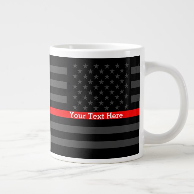 Personalisierte Thin Red Line Graue US-Flagge Desi Jumbo-Tasse (Rechts)