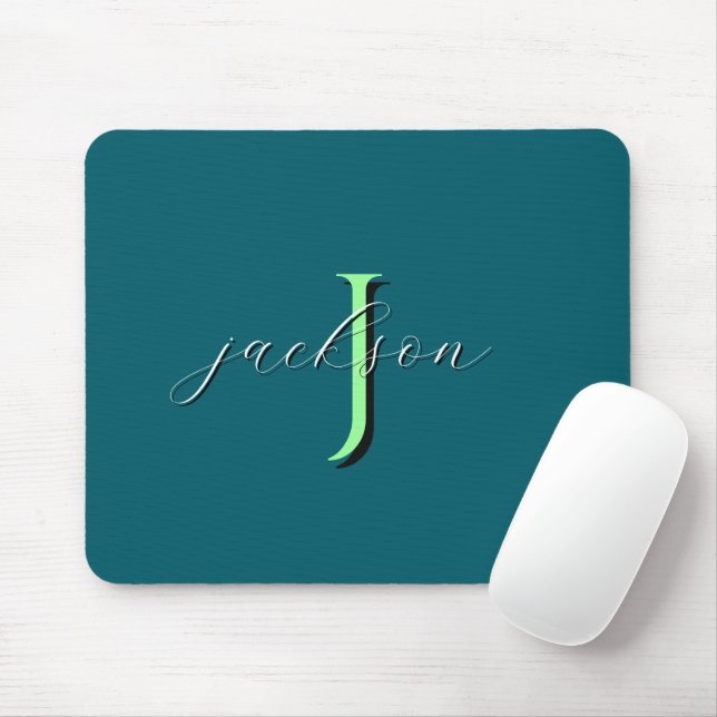 Personalisierte tiefe Teal-Monogramm-Initiale und  Mousepad (Mit Mouse)