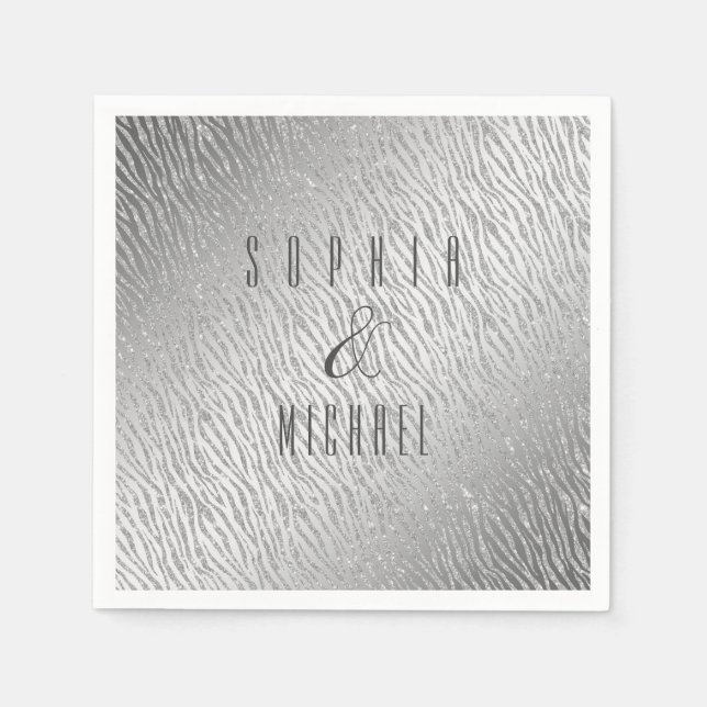 Personalisierte Tierausdrucksilber Glitzer Glam Serviette (Vorderseite)