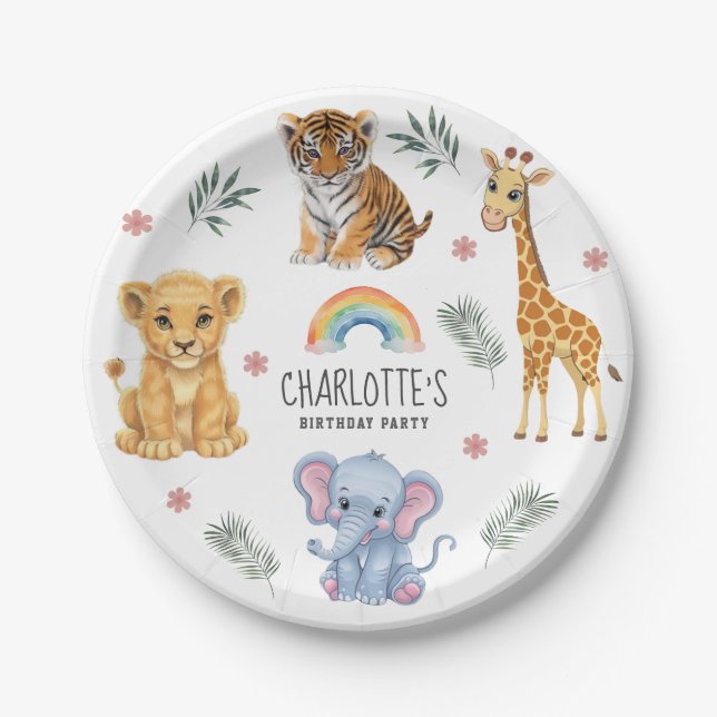 Personalisierte Tiere Elephant Lion Tiger Girafe Pappteller (Vorderseite)