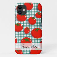 Personalisierte Tomate auf grünem Gingham-Handyhül