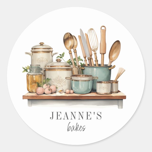 Personalisierte Töpfe Pans Kochen Essensschild Runder Aufkleber (Vorderseite)