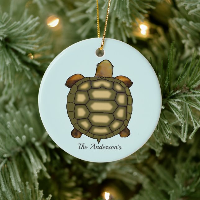 Personalisierte Tortoise auf Light Blue Keramik Ornament (Baum)