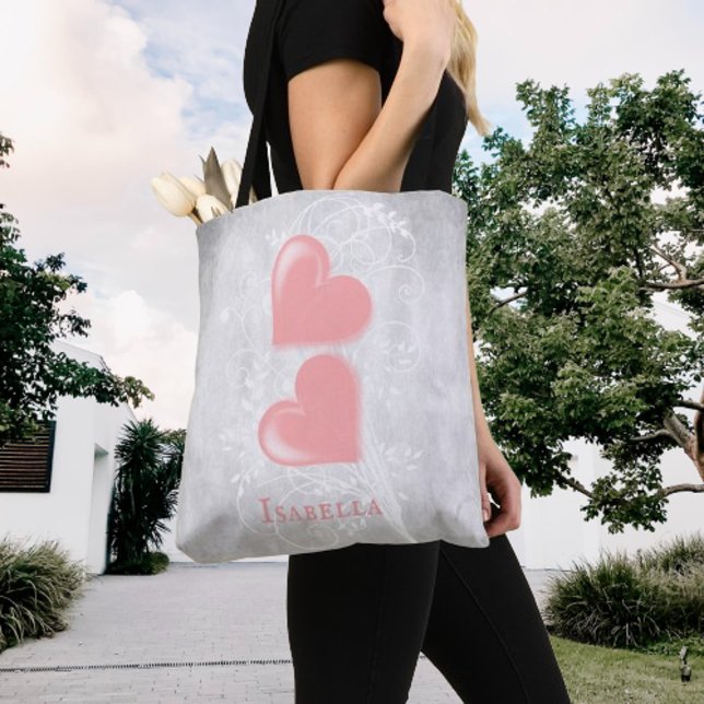 Personalisierte Totentasche mit rosa Herzen (Pink Hearts Personalized Tote Bag)