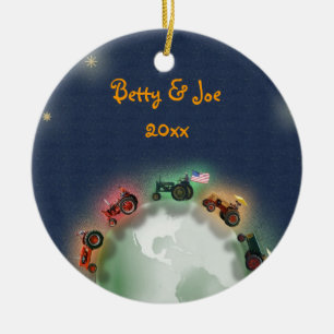 Personalisierte Traktor-Weihnachtsverzierung: Keramik Ornament